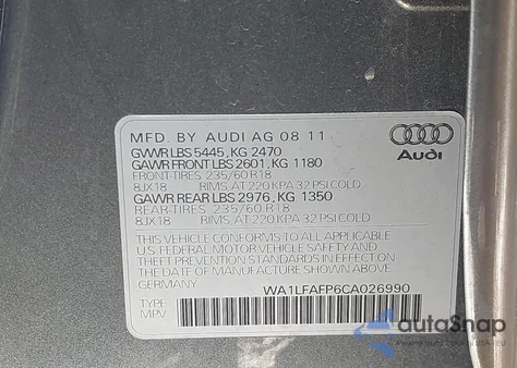 2012 Audi Q5 2.0T Premium z USA, uszkodzony, nr VIN WA1LFAFP6CA026990